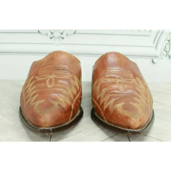 Guess Brown Leather Slip On Pointed Toe Casual Heels Mules Size 6.5 - Picture 4 of 9